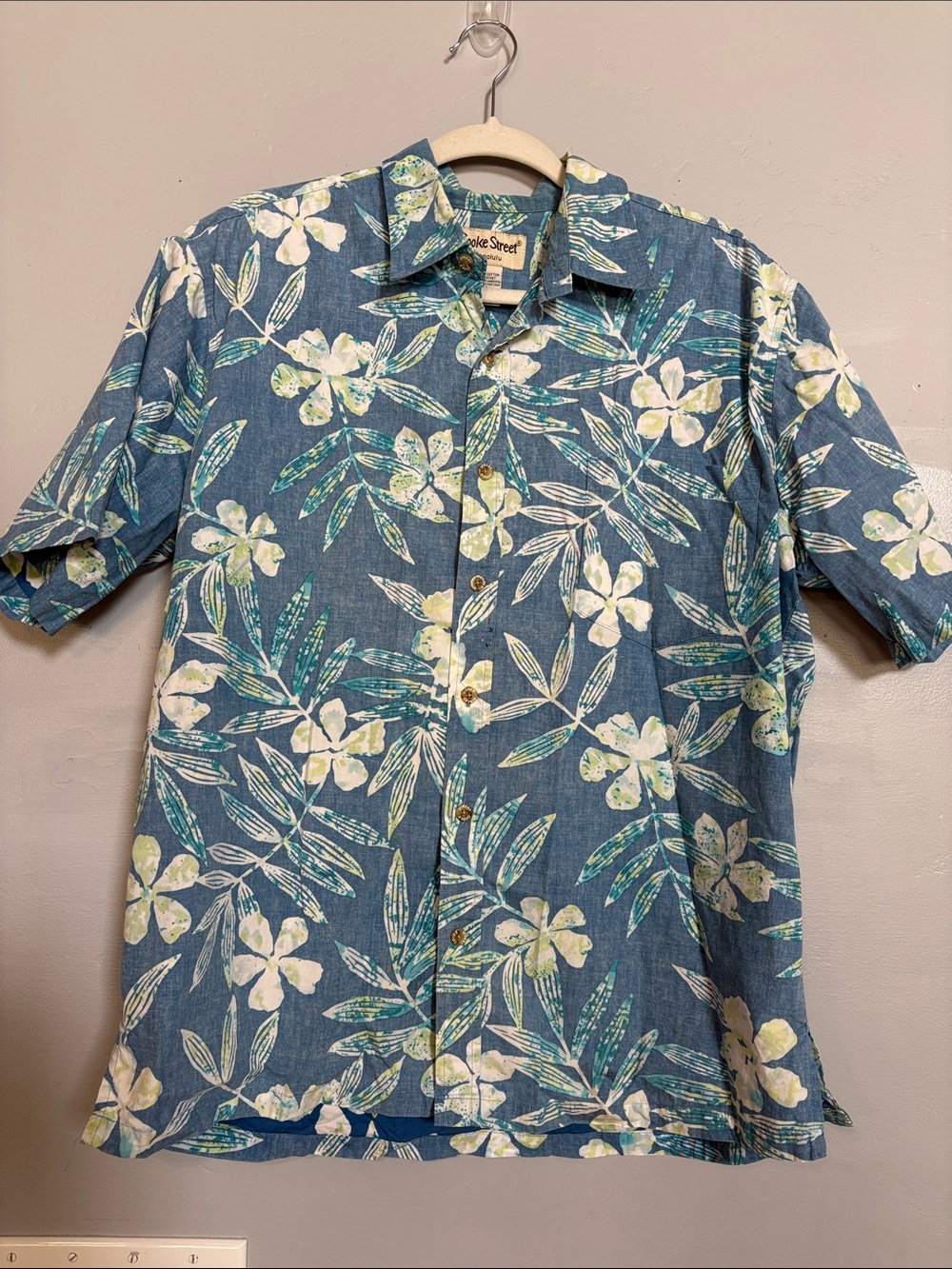 Cooke Street Honolulu Hawaiian Shirt Men’s L Blue Tropical Floral 100% Cotton